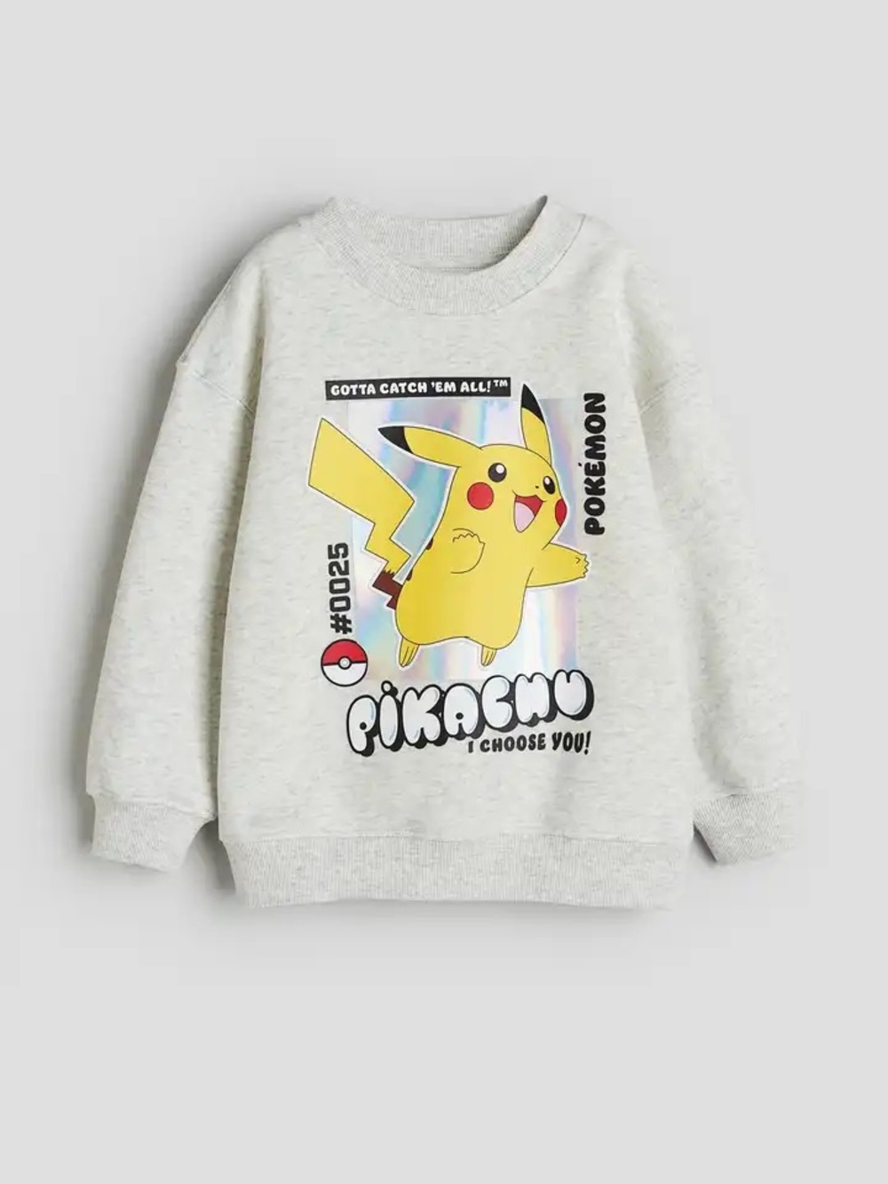 H&M Light Grey Kids Sweatshirt Pokémon Pikachu Oversized Sweatshirt Size 6X/7